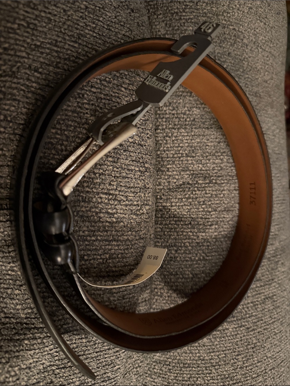 Alan Edmonds Black Leather Belt with Brown Interior and Silver Buckle 46”
BNWT